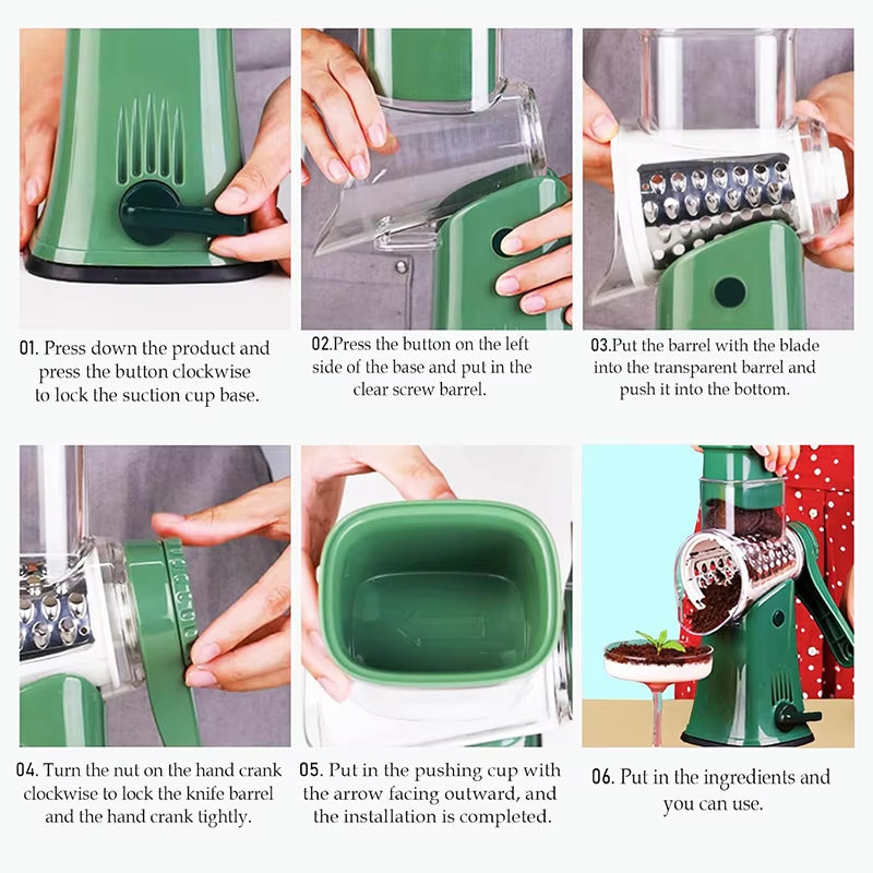 5 in 1 Rotary Cheese Grater Shredder Kitchen Mandoline Vegetable Julienne Slicer Waffle Cutter Nut Chopper JT247