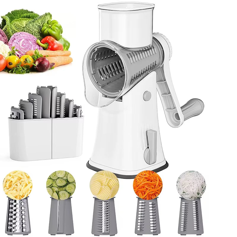 5 in 1 Rotary Cheese Grater Shredder Kitchen Mandoline Vegetable Julienne Slicer Waffle Cutter Nut Chopper JT247